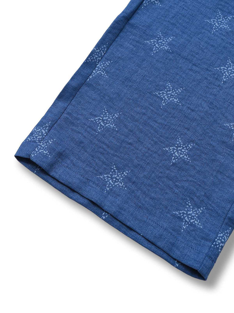 Blue 1970s Boho Star Print Overall Jumpsuit