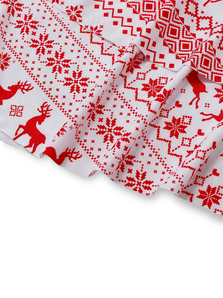 Red 1960s Christmas Reindeer Lace-Up Backless Dress