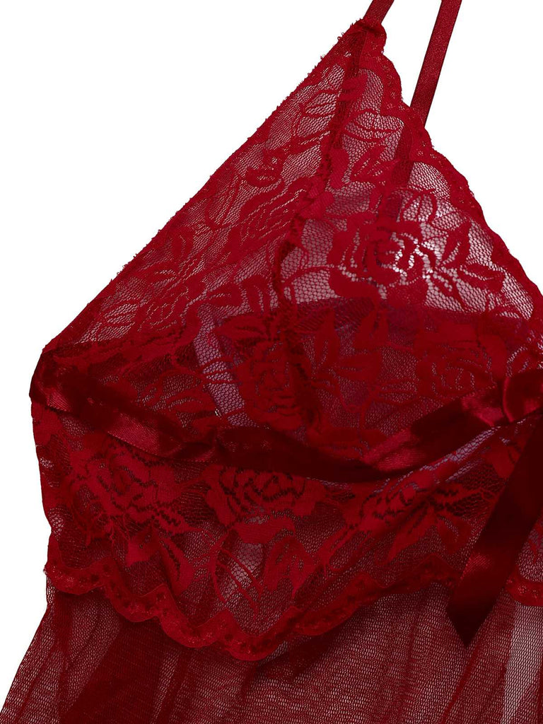 1950s Slip Lace Bow Sheer Nightdress