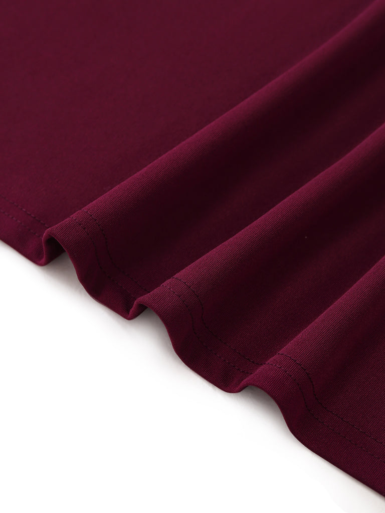 1930s Solid Off-Shoulder Pleated Bell Sleeve Dress