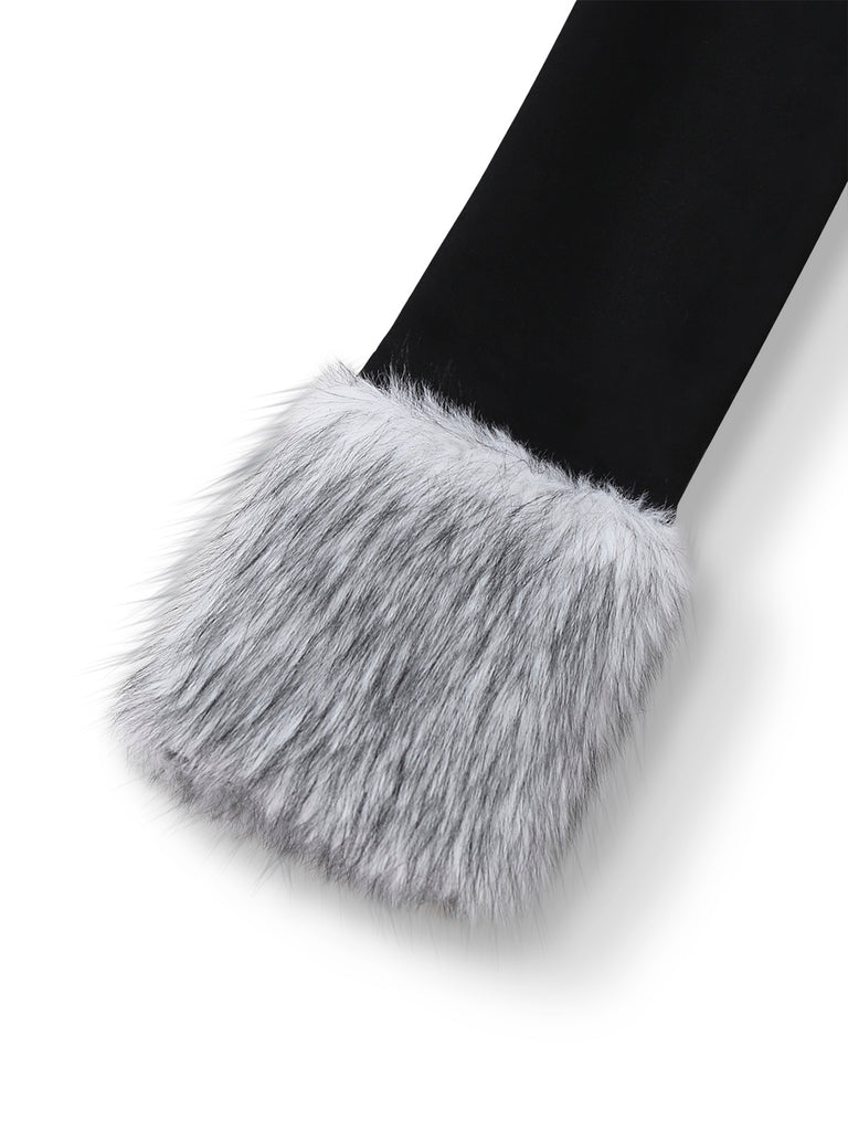 Black 1930s Faux Fur Trim Maxi Coat