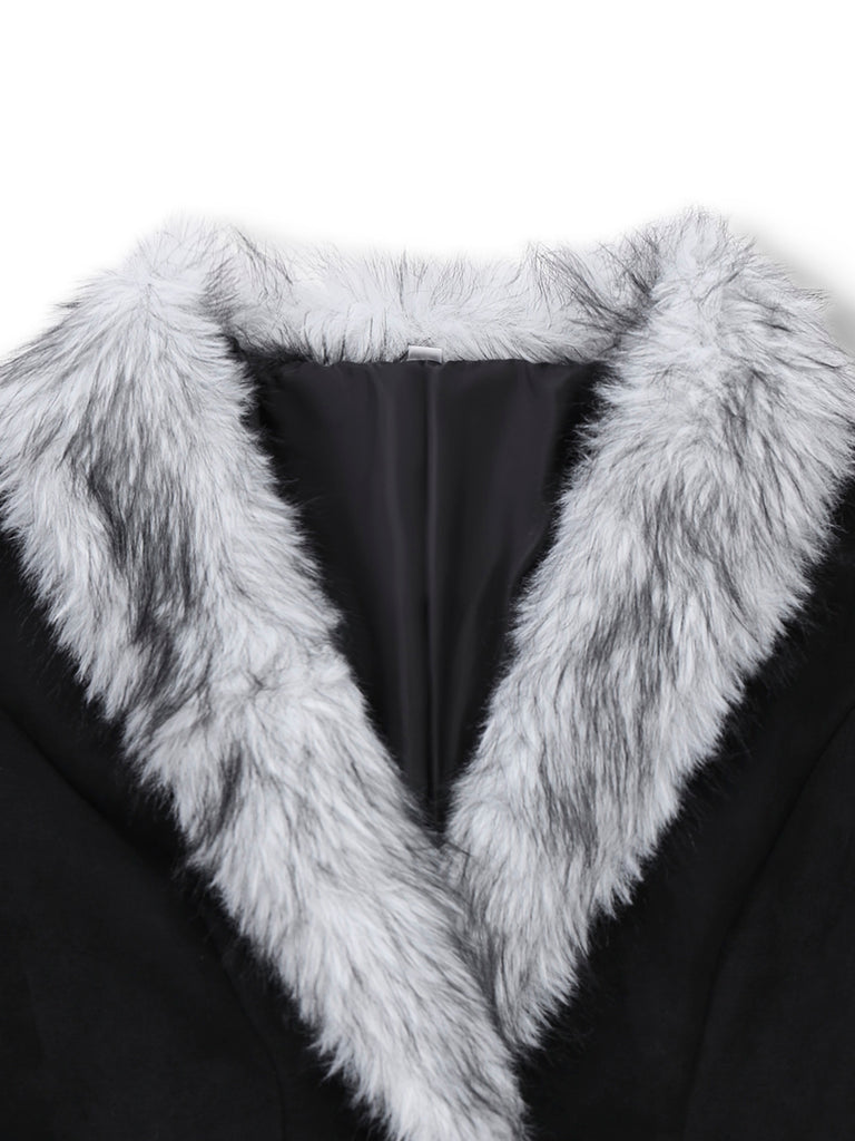 Black 1930s Faux Fur Trim Maxi Coat