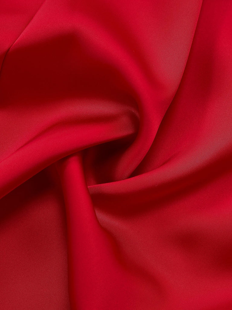 Red 1980s Bow Off-Shoulder Satin Side Slit Midi Dress