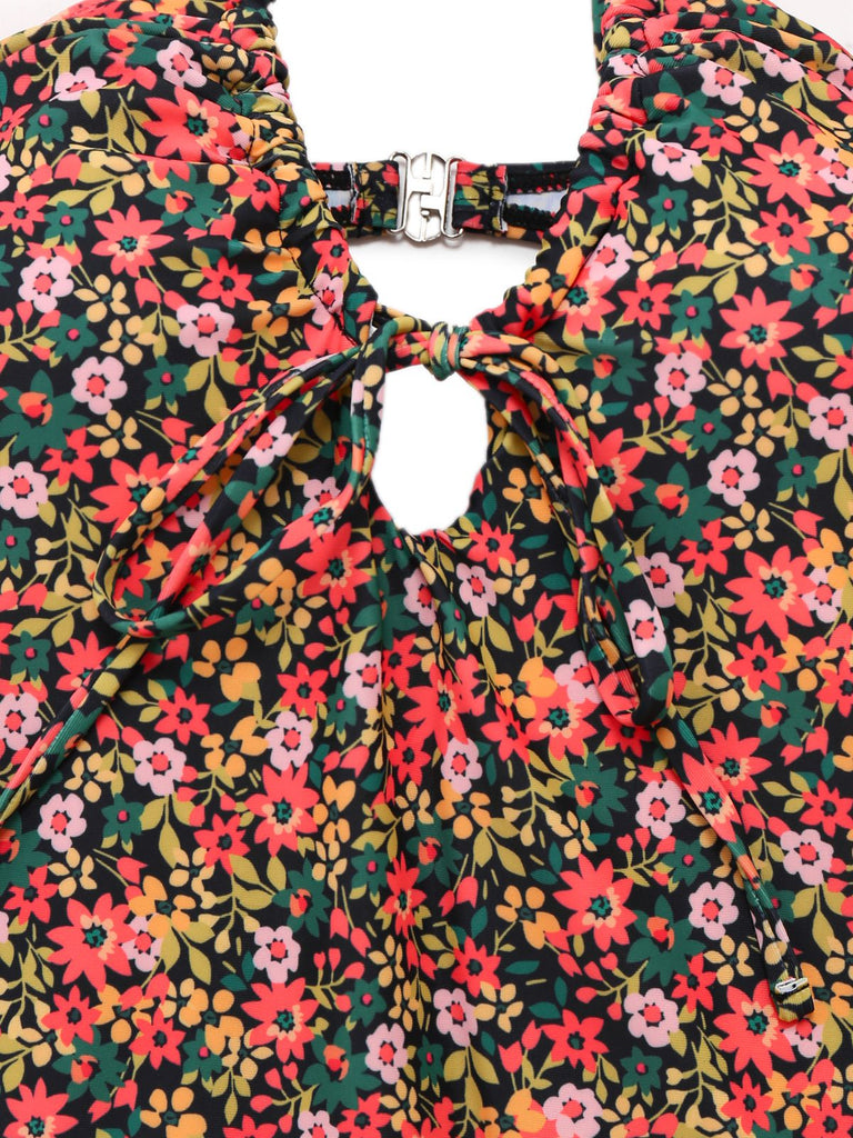 1930s Spaghetti Strap Ditsy Floral One-Piece Swimsuit