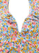 1950s Ruffled Ditsy Floral Deep V-Neck Swimsuit
