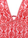 Red 1970s Deep V-Neck Halter Baroque Prints Swimsuit