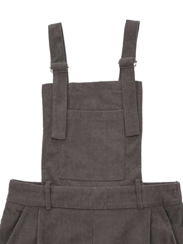 Gray 1940s Corduroy Wide-Leg Overall Jumpsuit