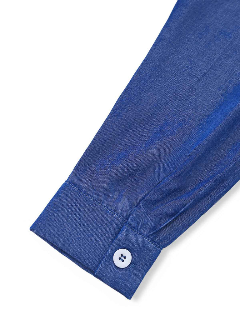 Blue 1970s Long Sleeves Shirt Midi Dress