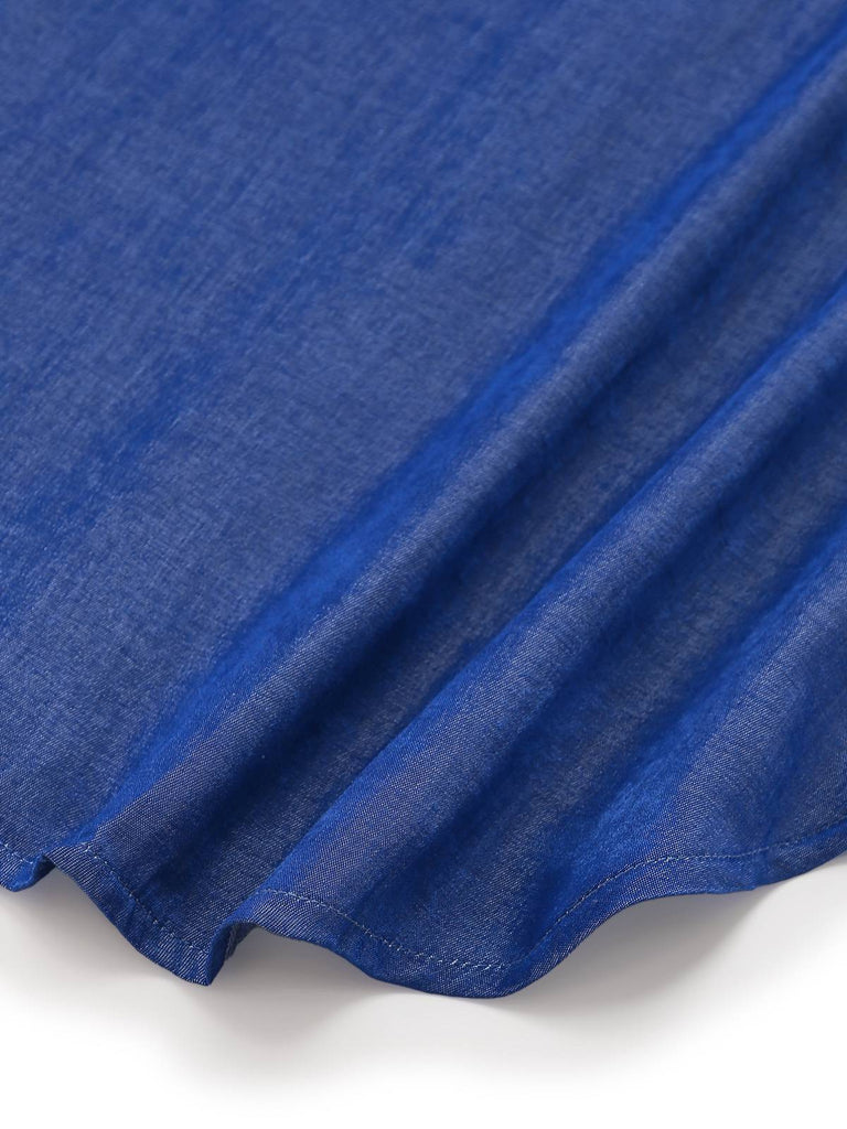 Blue 1970s Long Sleeves Shirt Midi Dress