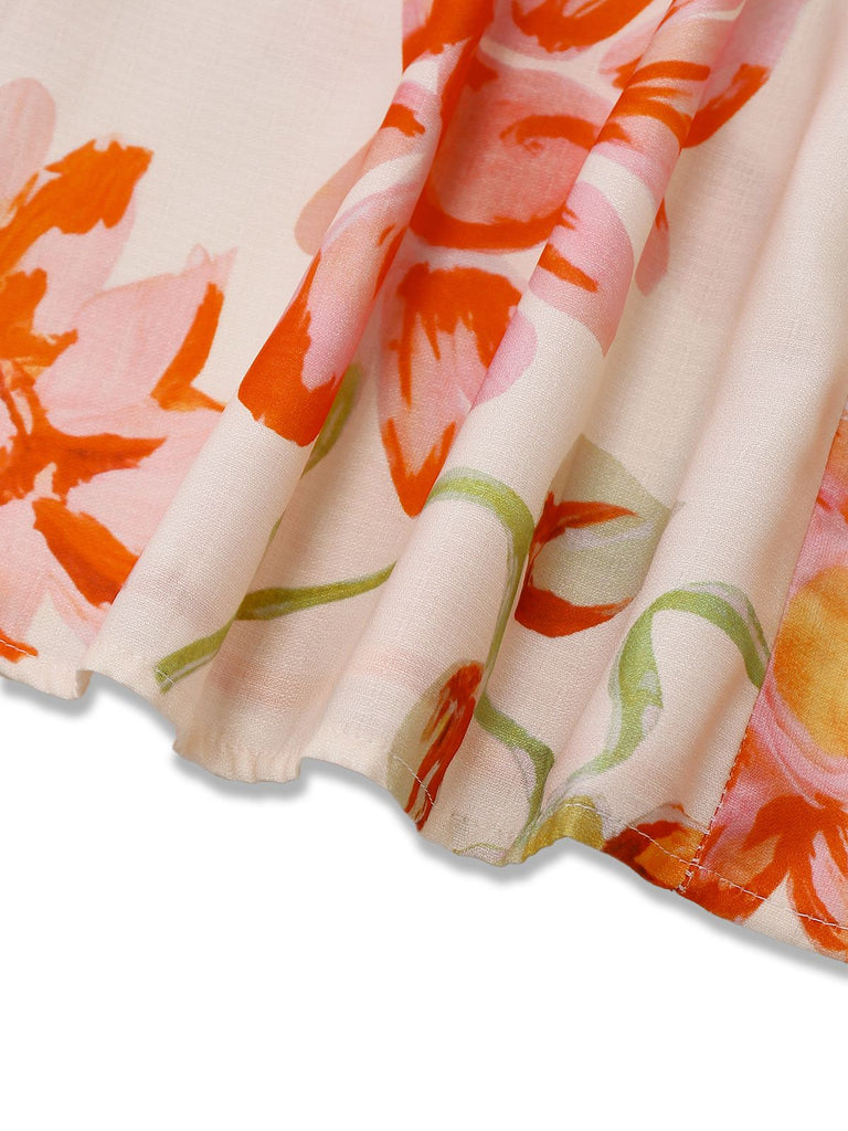 1940s Floral Backless Wide Strap Dress