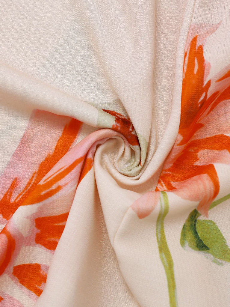 1940s Floral Backless Wide Strap Dress