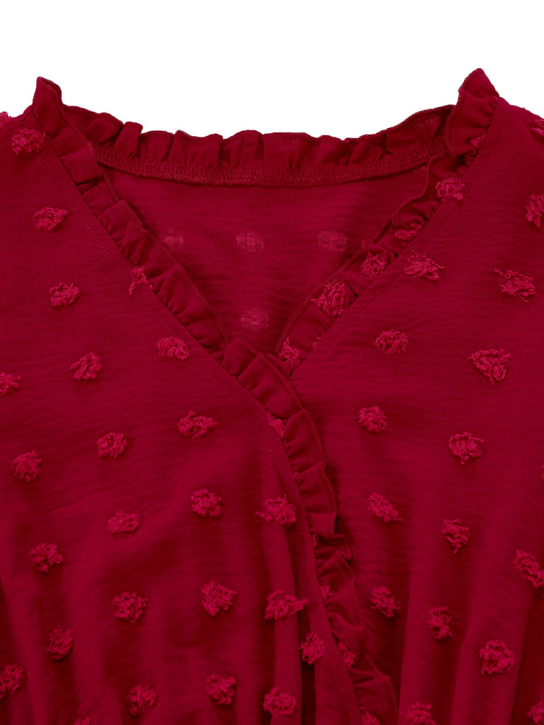 1940s Wrinkle V-Neck Lantern A-Line Dress