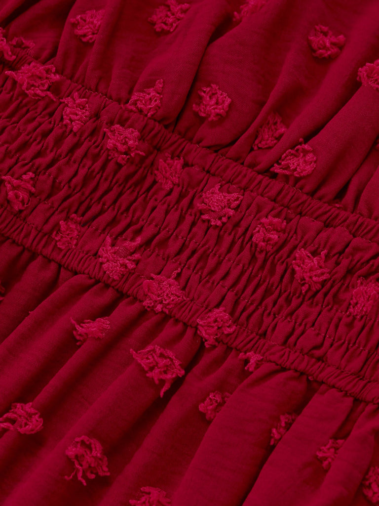 1940s Wrinkle V-Neck Lantern A-Line Dress