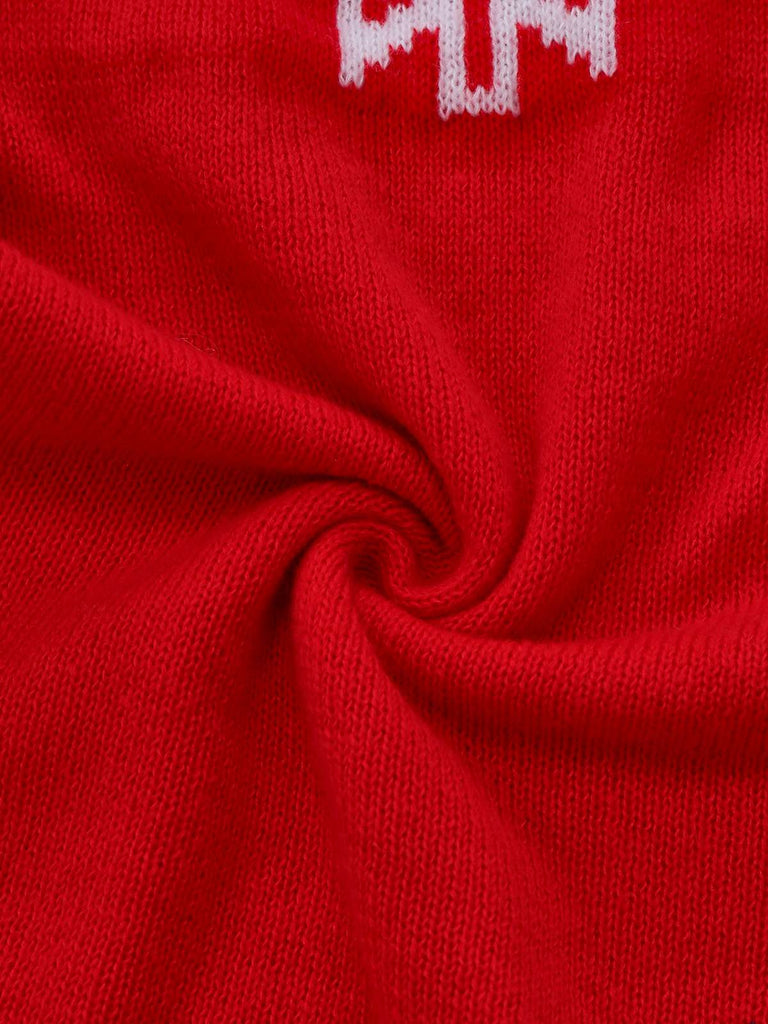 Red & White 1960s Snowflake Turtleneck Sweater Dress