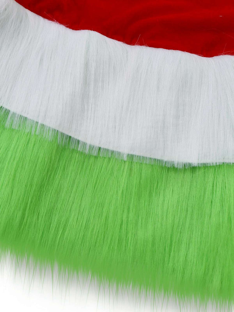 Red & Green 1940s Christmas Grinch Fur Trimmed Dress