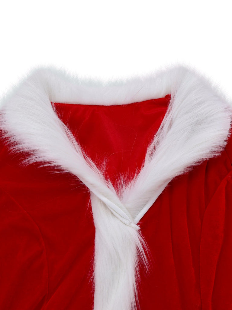 Red & Green 1940s Christmas Grinch Fur Trimmed Dress