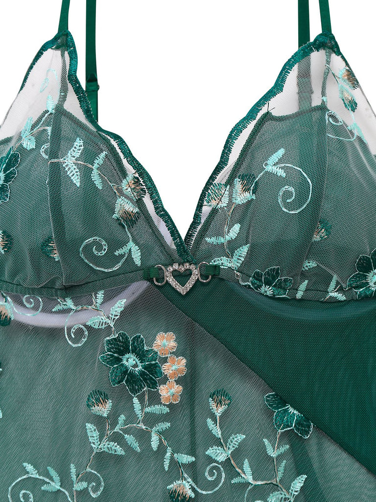 1930s Lace Embroidered Floral Slip Nightdress
