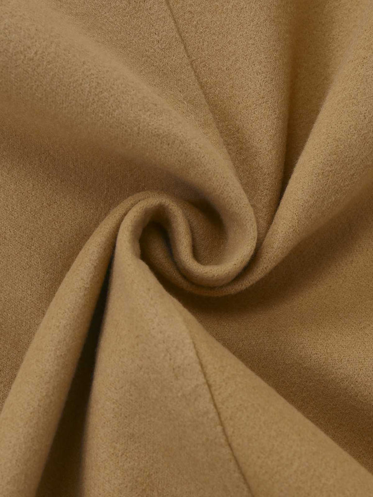 Khaki 1940s Lapel Double-Breasted Belted Coat