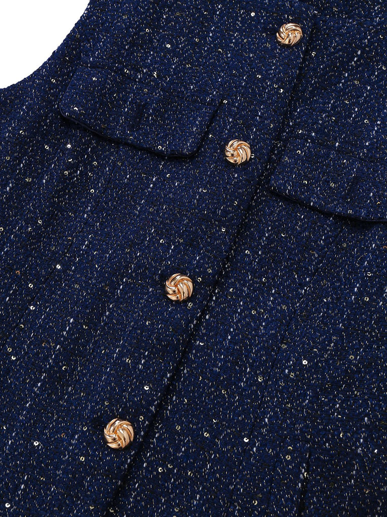 1960s Tweed Solid Button Belted Vest