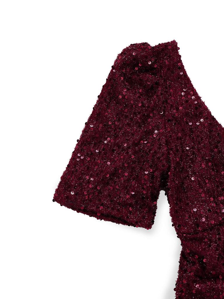 Wine Red 1930s Sequin Bow Maxi Mermaid Dress