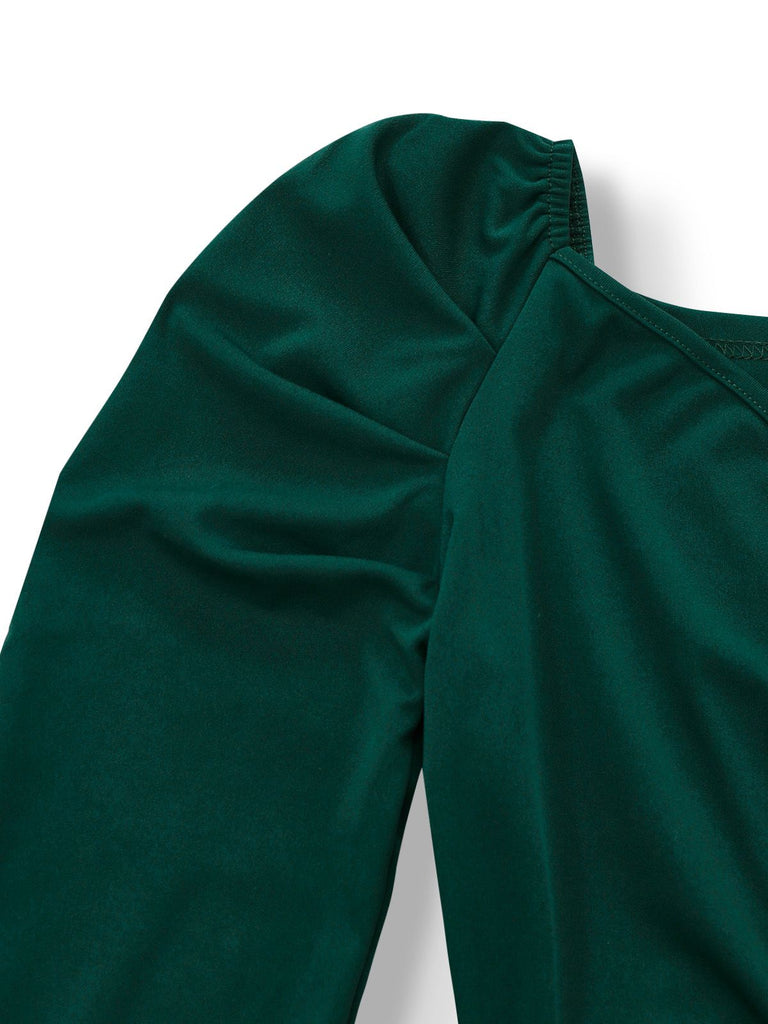 1930s Solid Ruched V-Neck Belted Jumpsuit