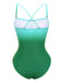Ombre Green 1930s Ruched One-Piece Swimsuit