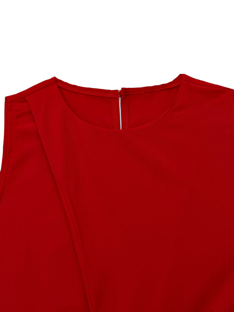 2PCS 1960s Sleeveless Vest & Belted Waist Pants