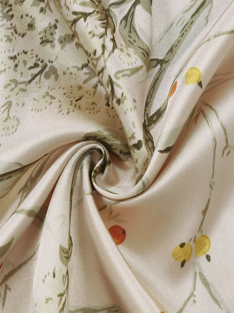 2PCS 1950s Floral Straps Satin Nightgown & Matching Robe