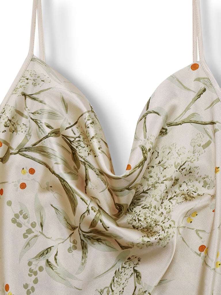 2PCS 1950s Floral Straps Satin Nightgown & Matching Robe