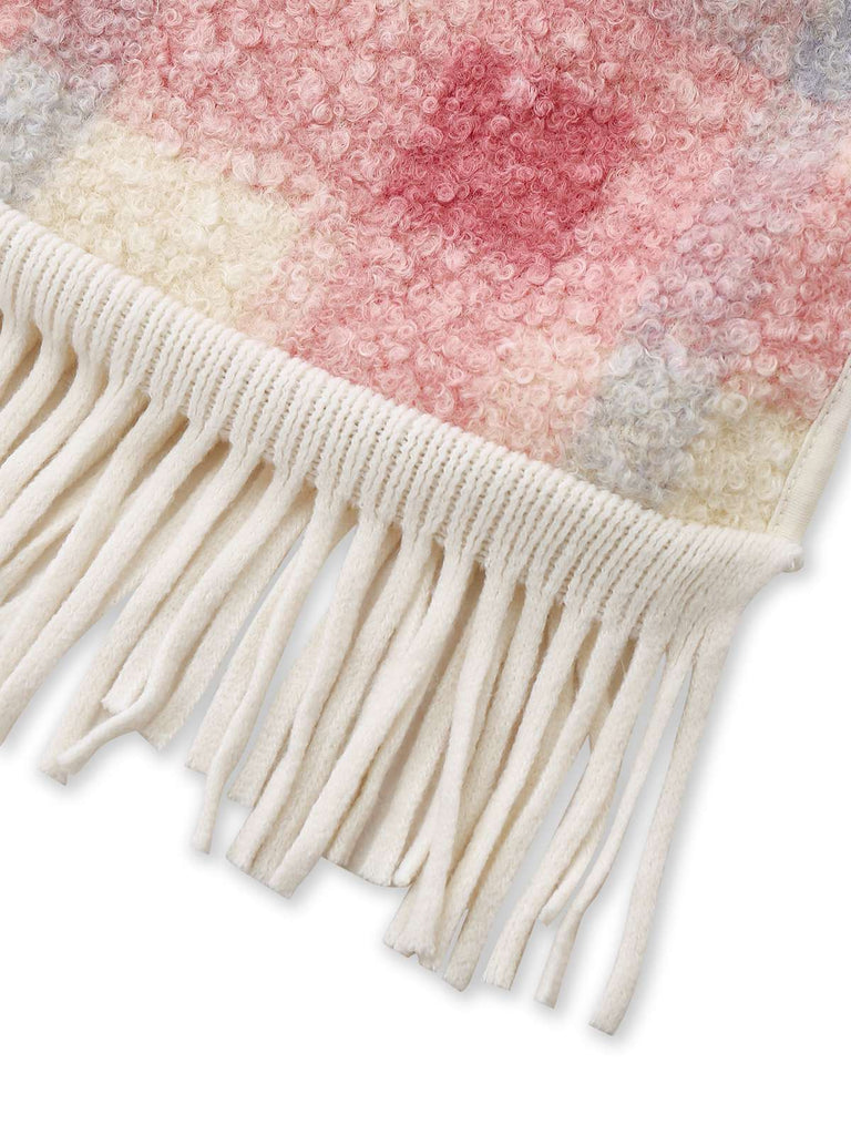 Pink 1930s Plaid Flannelette Fringed Hem Hooded Coat