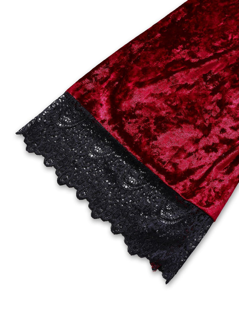 1930s Velvet Lace Long Sleeve Patchwork Pajama Robe