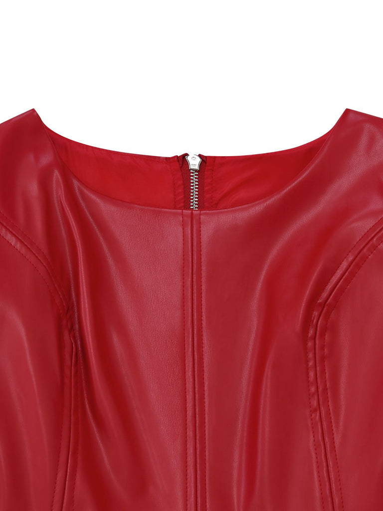 1980s Leather Solid A-Line Sleeveless Dress