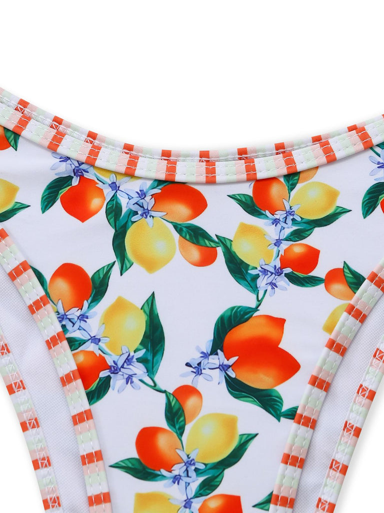 White 1960s Citrus Triangle-Strap Bikini Set