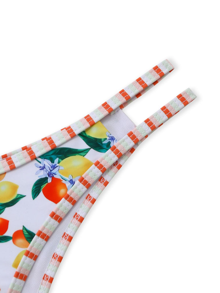 White 1960s Citrus Triangle-Strap Bikini Set