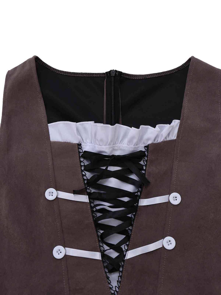 Brown 1960s Pirate Lace-Up Square-Neck Corset Dress