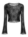 Black 1970s Sheer Spider Web Bishop Sleeve Top