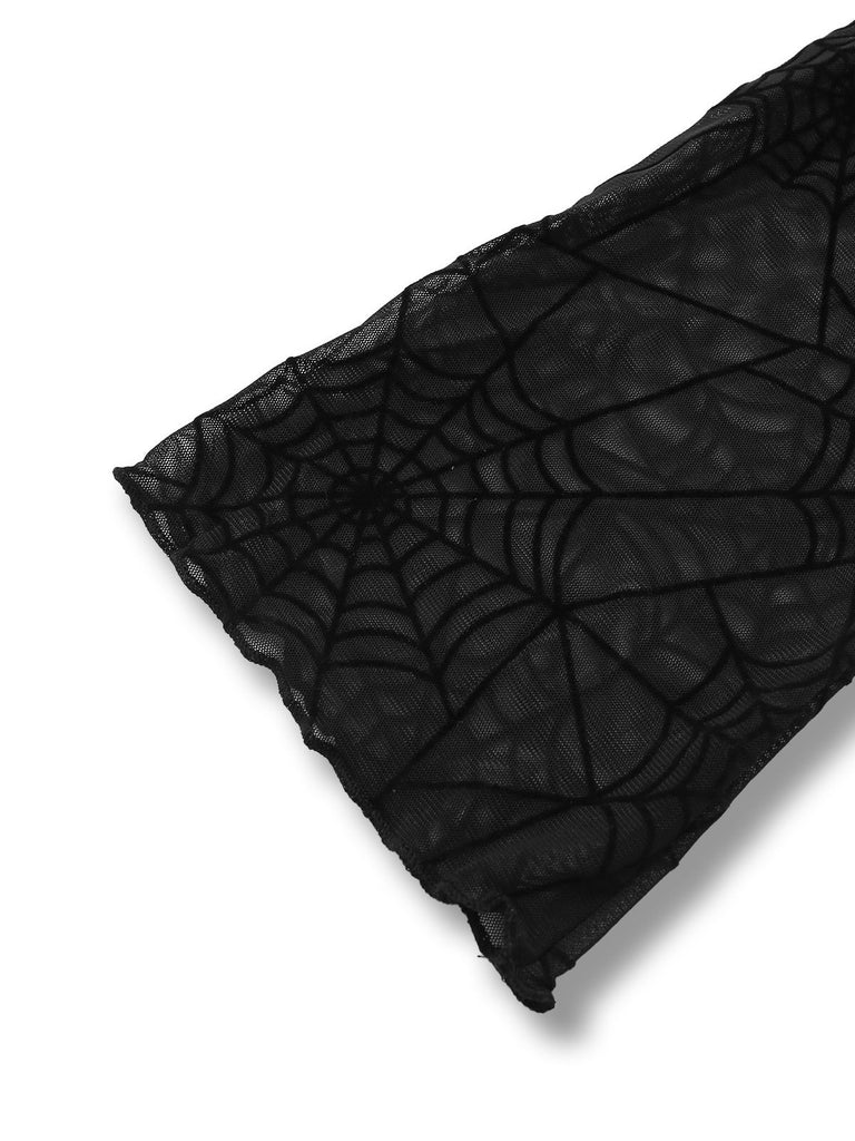 Black 1970s Sheer Spider Web Bishop Sleeve Top