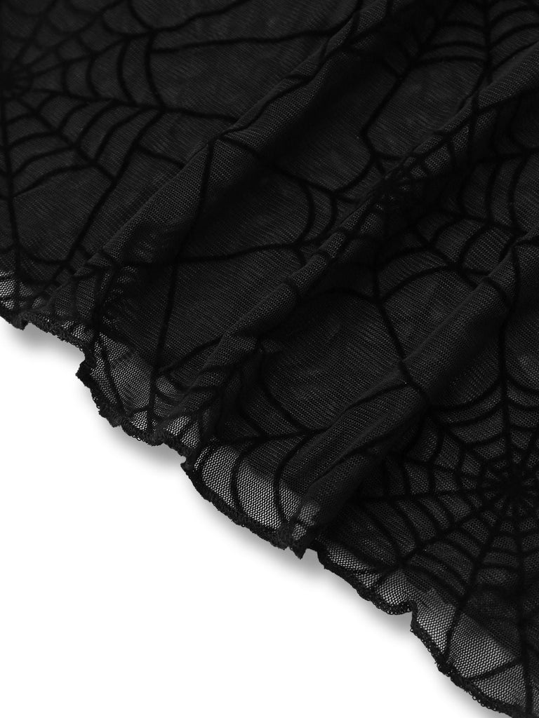 Black 1970s Sheer Spider Web Bishop Sleeve Top