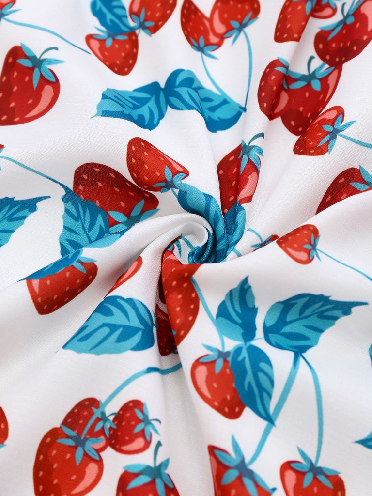 1950s Strawberry Square Neck Wide Strap Dress