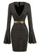 Black 1970s Bell Sleeve Sheer Belted Disco Dress