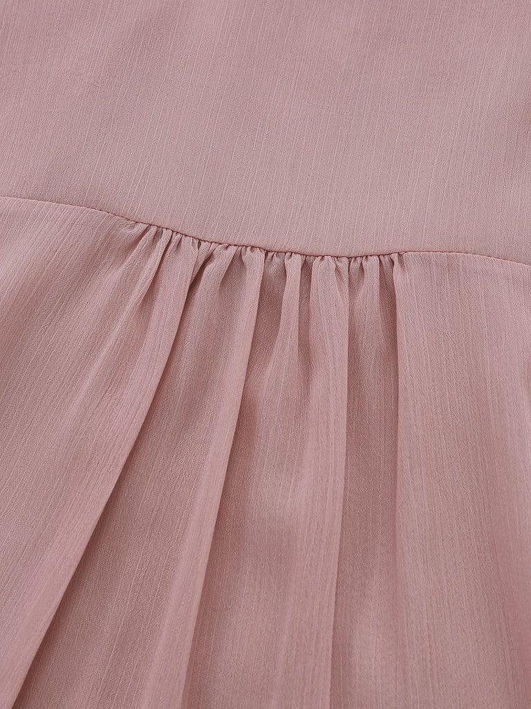 Pink 1980s Chiffon Ruffled High-Neck Blouse