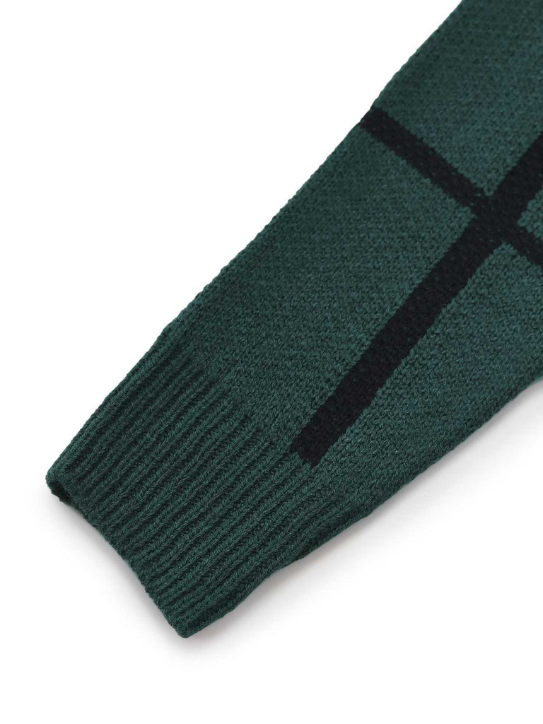 Green 1960s Crew Neck Plaid Knit Sweater Dress