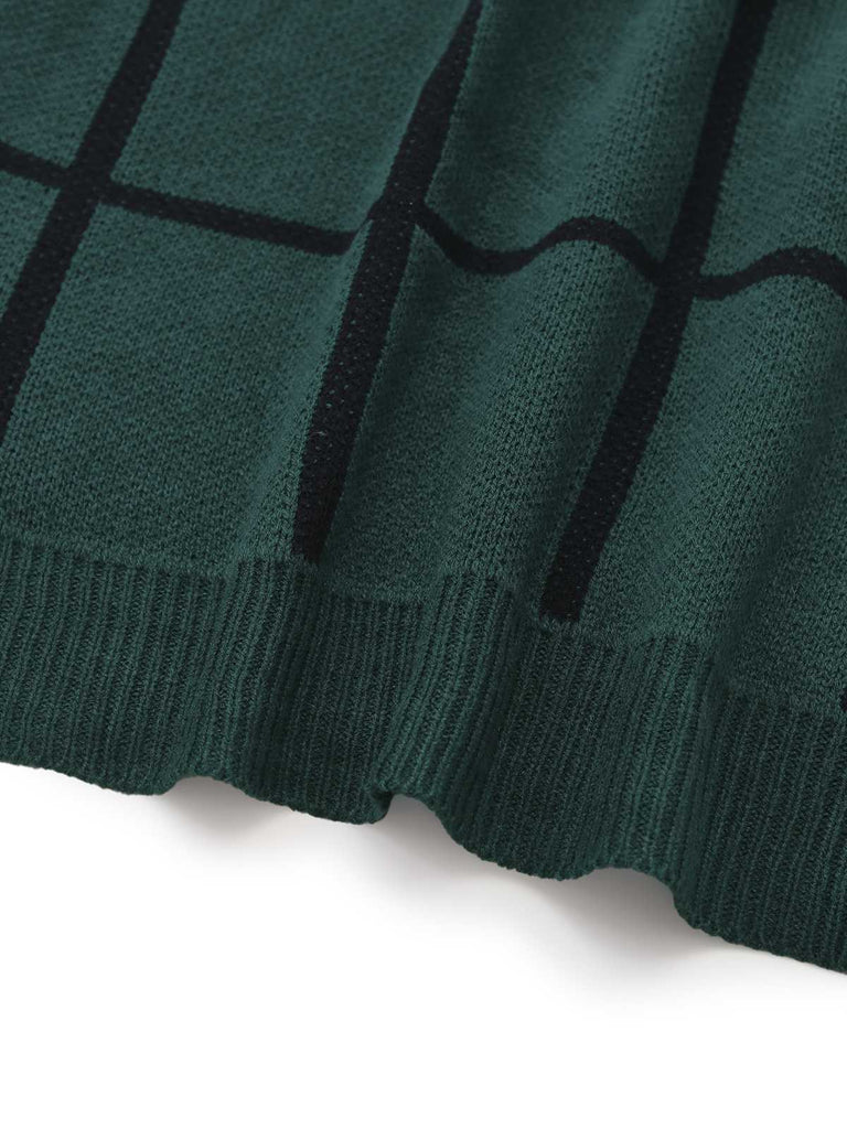 Green 1960s Crew Neck Plaid Knit Sweater Dress