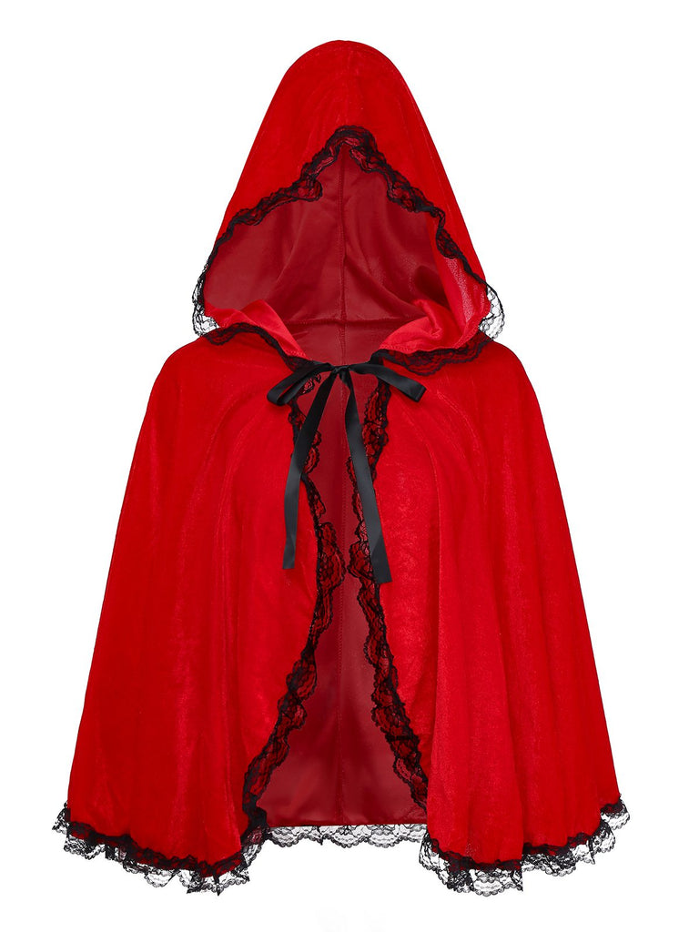 Red 1980s Velvet Lace Sequined Strapless Dress & Cape
