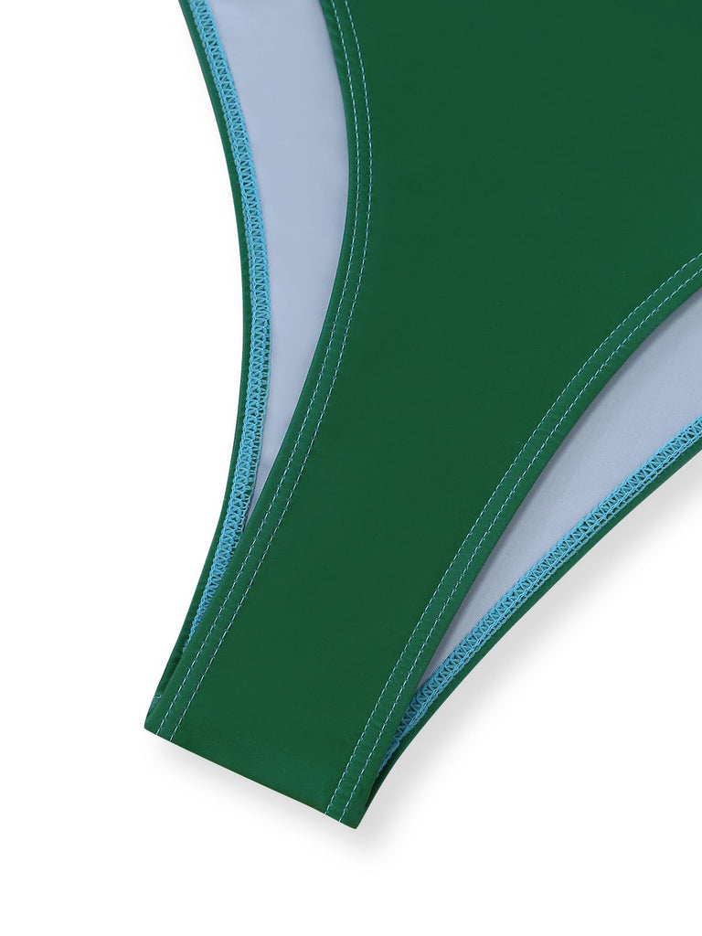 Ombre Green 1930s Ruched One-Piece Swimsuit