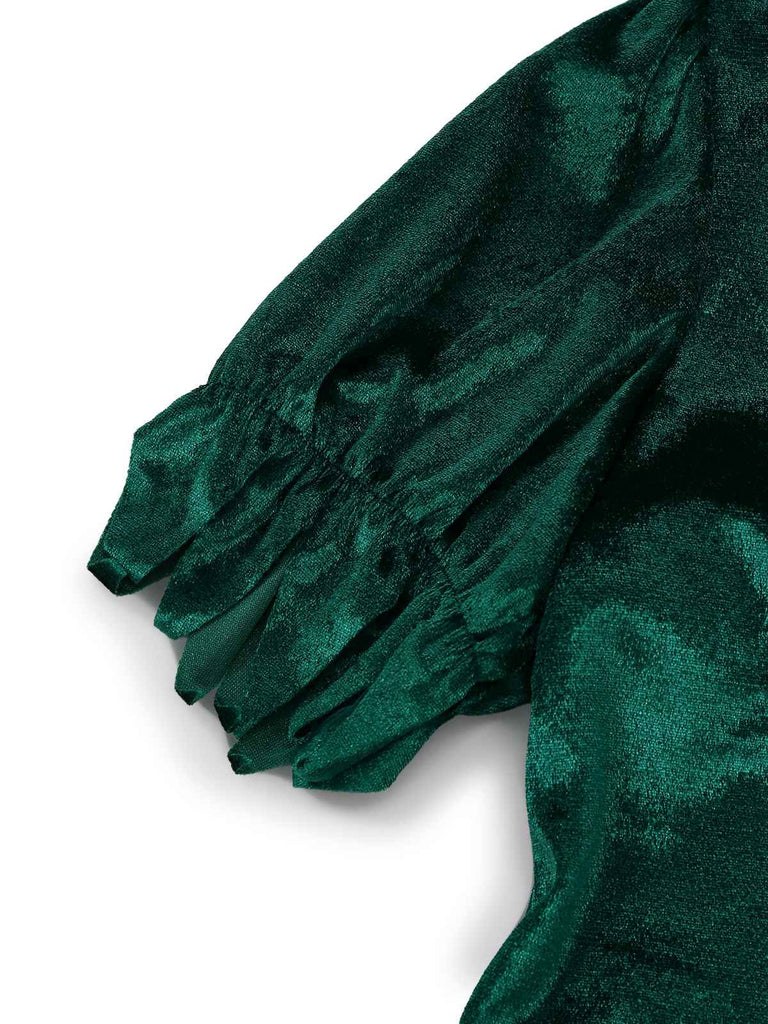 1960s Christmas Green V-Neck Top & Red Fur Trimmed Skirt