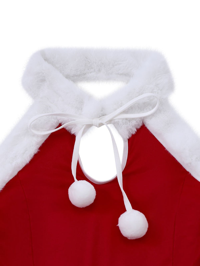 Red 1950s Solid Raw Hem Christmas Sleepwear