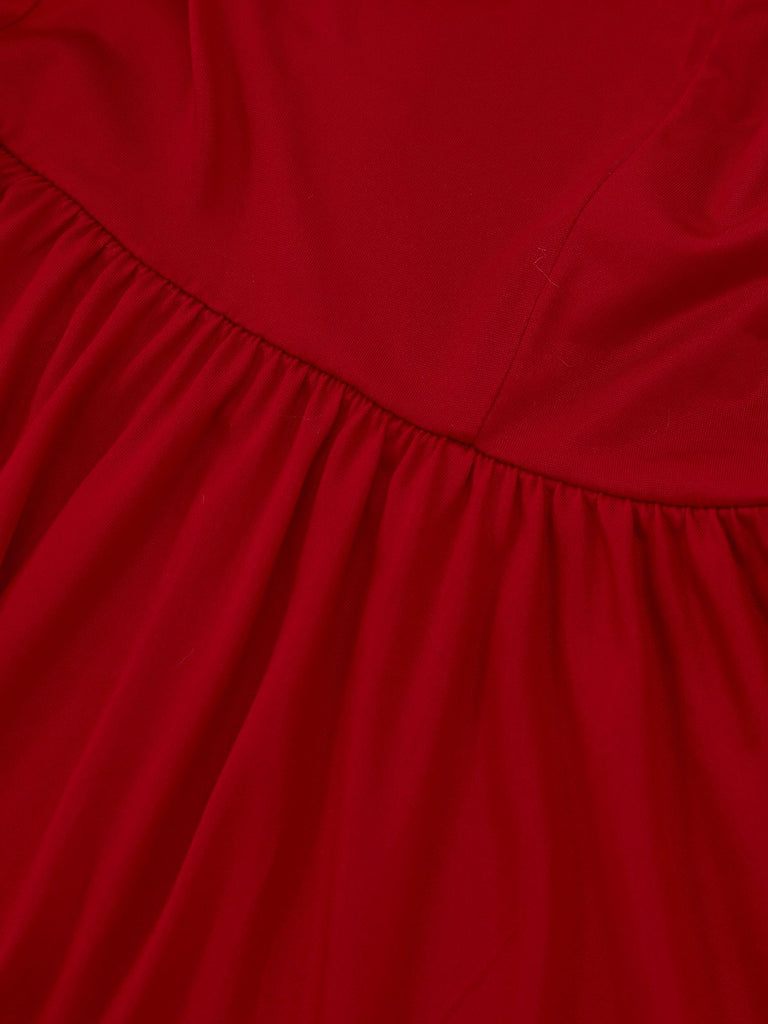 Red 1950s Solid Raw Hem Christmas Sleepwear