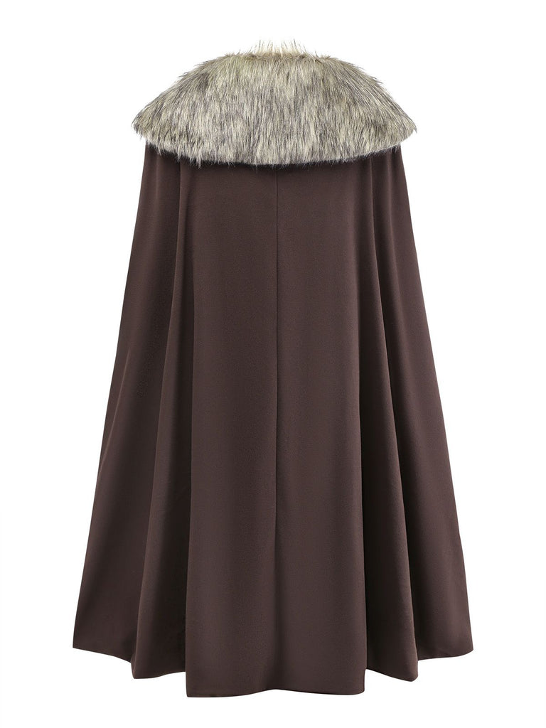 1960s Lapel Faux Fur Collar Cloak Coat