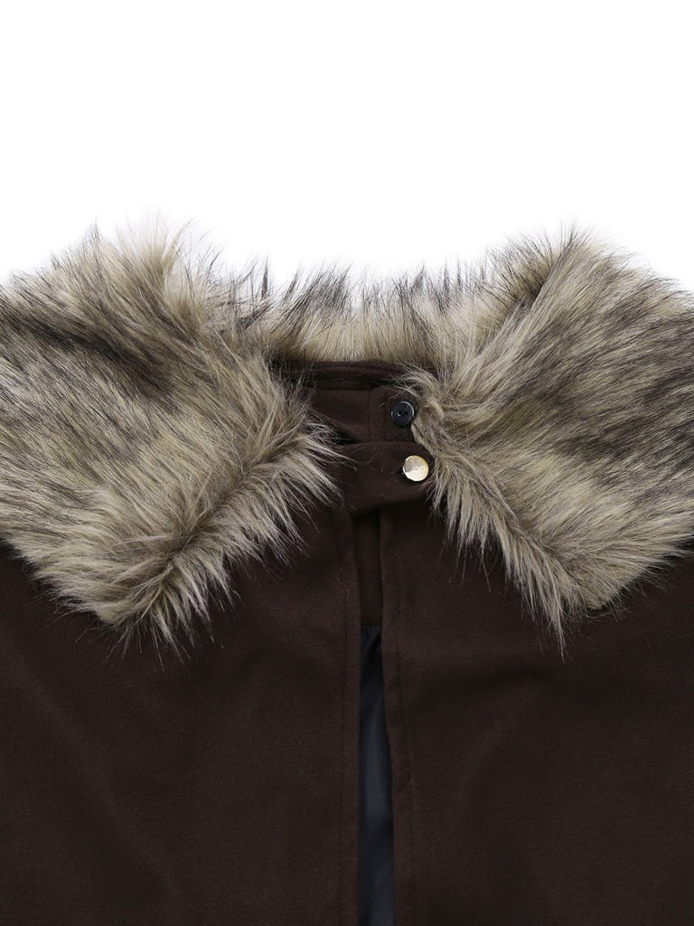 1960s Lapel Faux Fur Collar Cloak Coat
